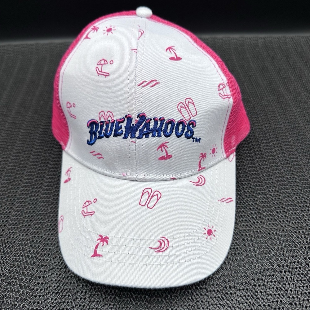 Blue Wahoos Trucker Hat Hook And Loop Adjust Pink /White - Picture 7 of 7